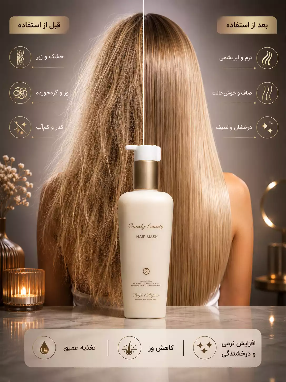 ماسک مو پمپی کندی بیوتی ۶۰۰ میل